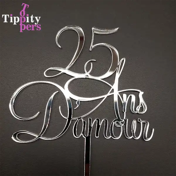 25 ans d'amour pour l'anniversaire de mariagecake topper en acrilyque