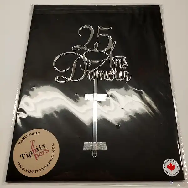 25 ans d'amour pour l'anniversaire de mariage topper en acrilyque