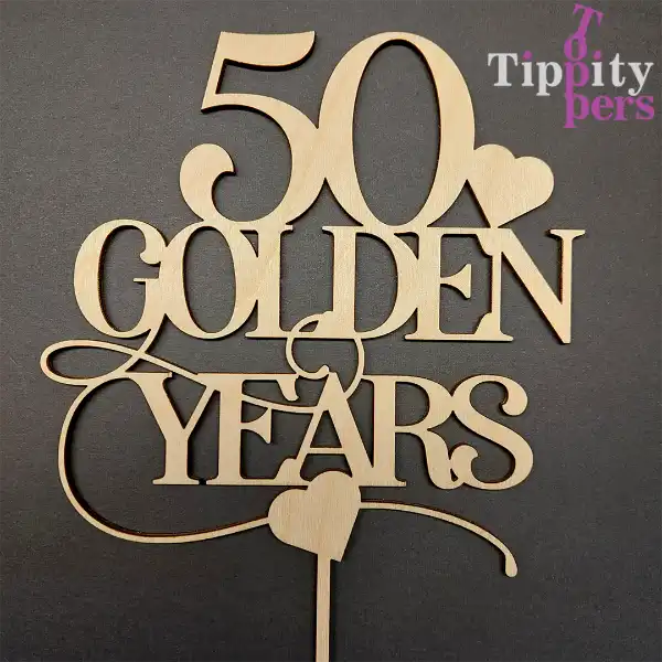Rustic Baltic birch laser cut cake topper for 50 years wedding anniversary