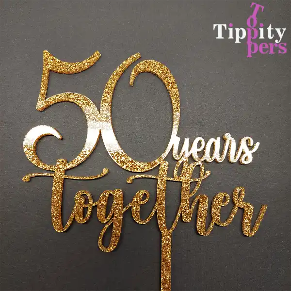 Acrylic gold glitter cake topper for 50 years wedding anniversary