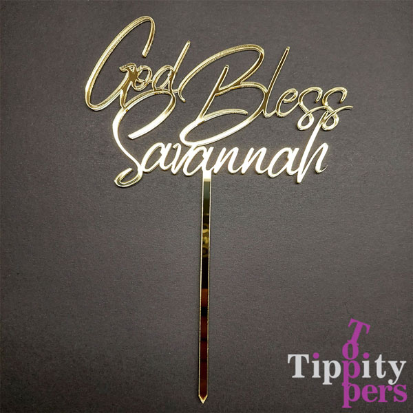 Custom Gold Mirror Acrylic Cake topper for Baptism