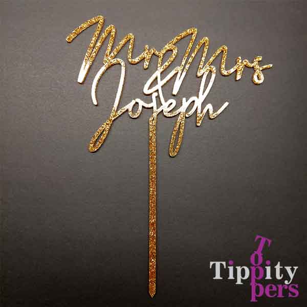Cake topper de mariage en or scintillant acrylique personnalisé