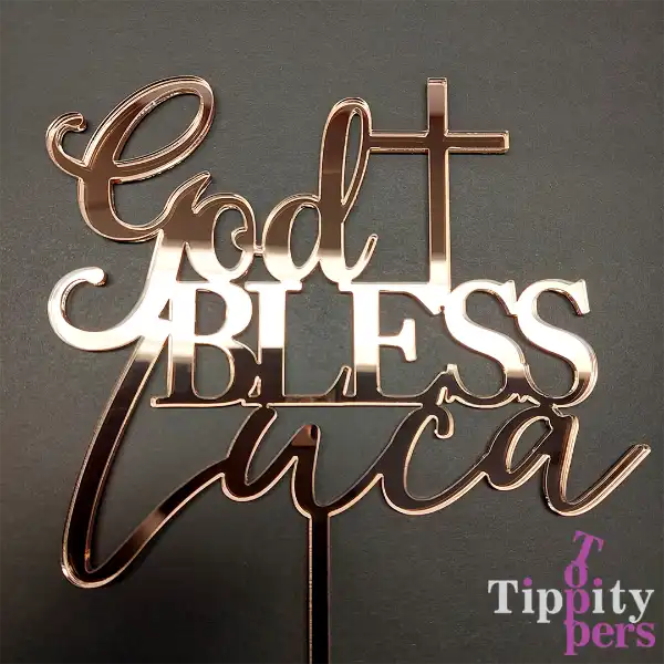 Acrylic Custom Cake topper for Baptism with name and cross