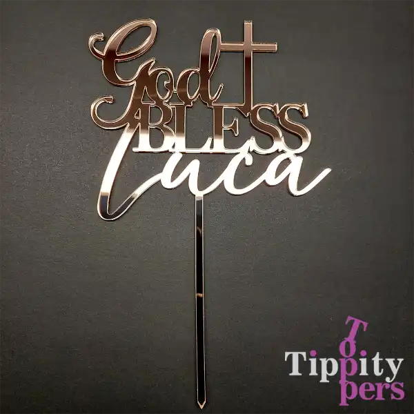 Custom Acrylic Rose Gold Mirror Cake topper for Baptism