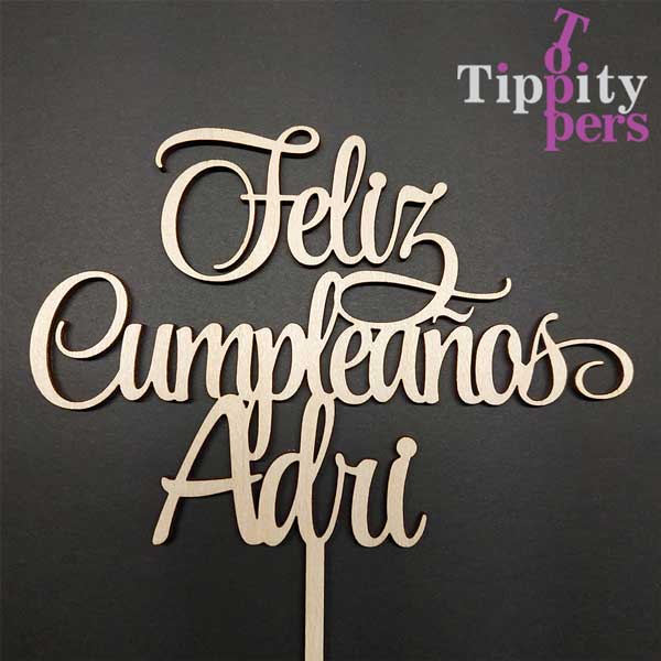 Feliz Cumpleaños cake topper rustique en bois ou acrylique découpé au laser
