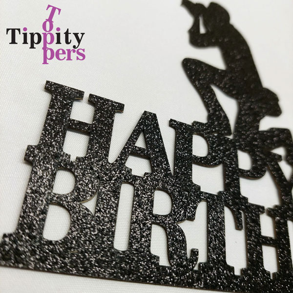 Joyeux 65e anniversaire cake topper plus le année et la silhouette du photographe