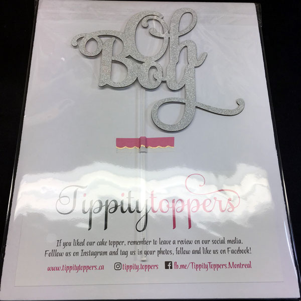 Oh Boy Baby shower cake topper silver glitter