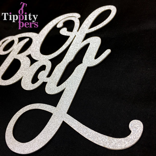 Silver glitter Oh Boy Baby shower cake topper