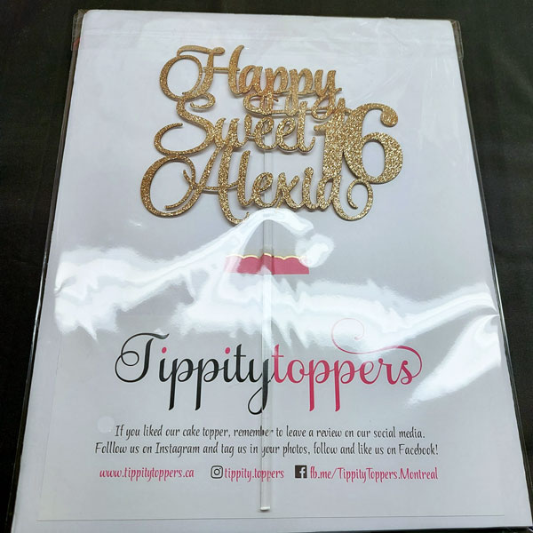 Sweet sixteen anniversaire cake topper