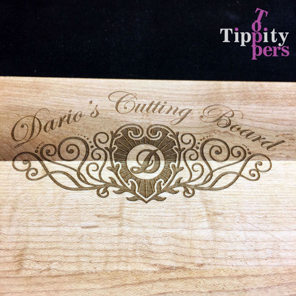 Laser engraved cutting board with name and monogram