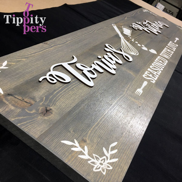 Laser cut personalized rustic wood sign for kitchen decor