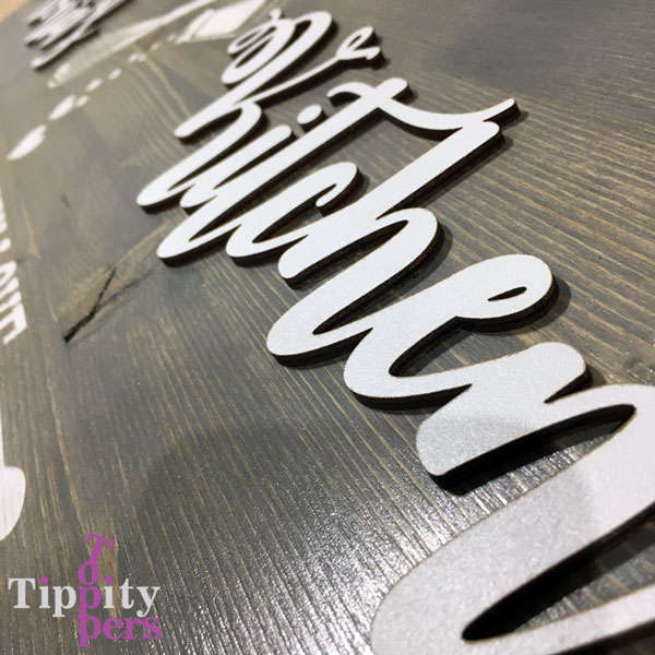 Laser cut personalized rustic wood sign for kitchen decor or wedding gift