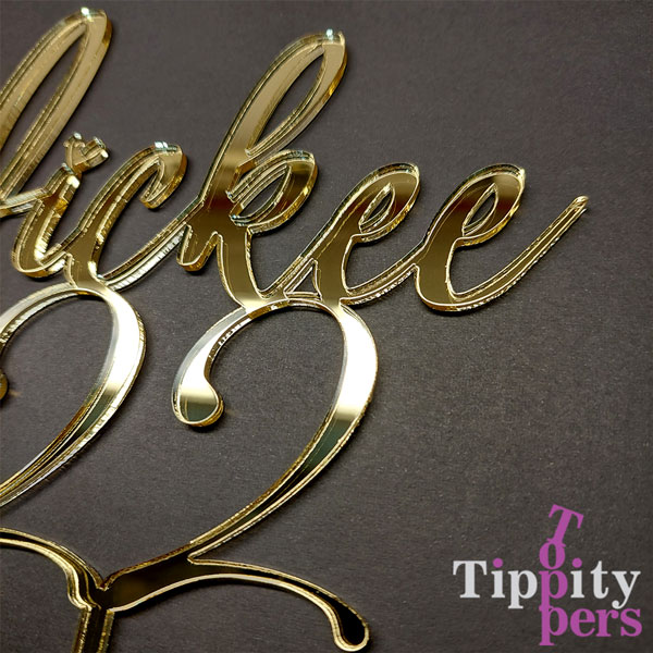 Acrylic 18K Gold Cake topper for Birthday, includes name