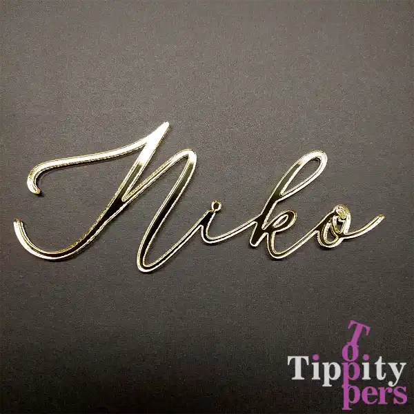 Cake Charm en Acrylique 18K Or Miroir avec nom pour Anniversaire