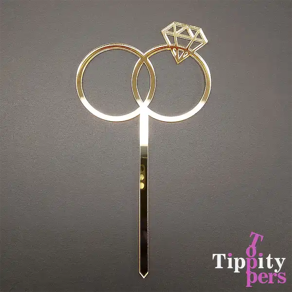 Cake topper de engagement avec le bagues des couples en acrylic Or 18K
