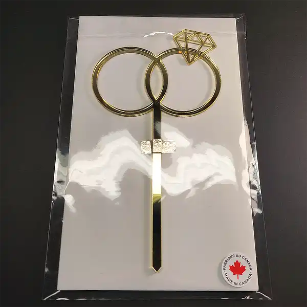 Engagement Cake topper en acrylique avec le bagues des couples