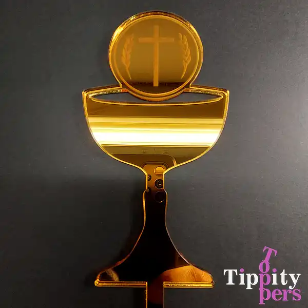 Ensemble calice topper en acrylique et plaque gravée personnalisée pour gâteau de première communion