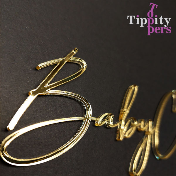 Personalized Acrylic 18K Gold Mirror Cake Topper for Baby Shower