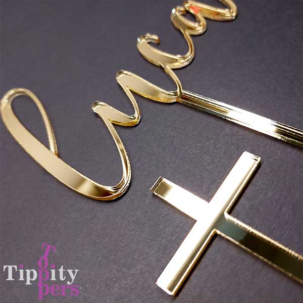 Acrylic Custom First Communion Cake Topper with cross cake charm