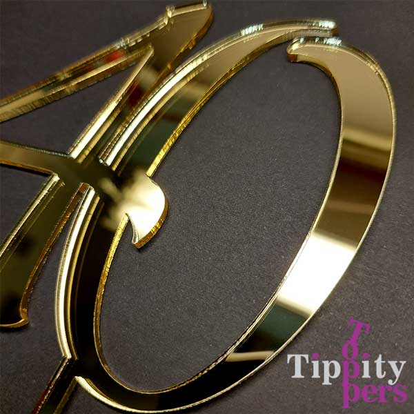 Acrylic 18K Gold Cake topper number for Birthday, includes name