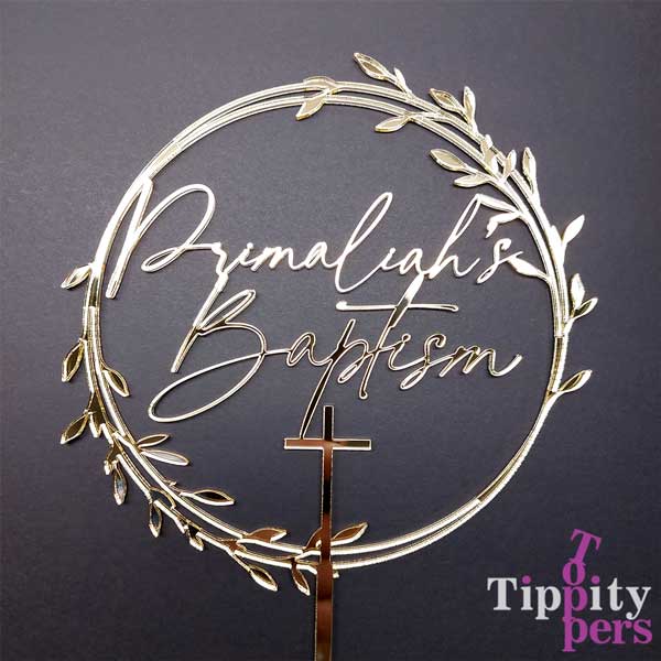 Acrylic Custom Cake topper for Baptism with name and cross