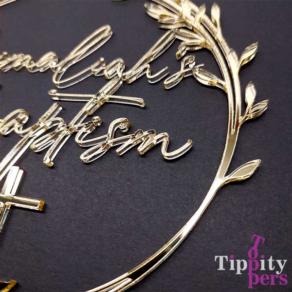 Customizable Acrylic Cake topper for Baptism, includes name and cross