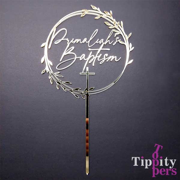 Custom Gold Mirror Acrylic Cake topper for Baptism