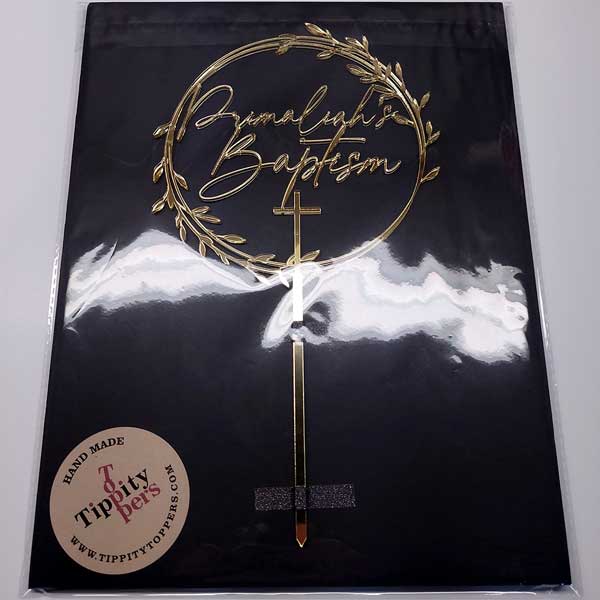 Acrylic Gold Cake Topper for Baptism