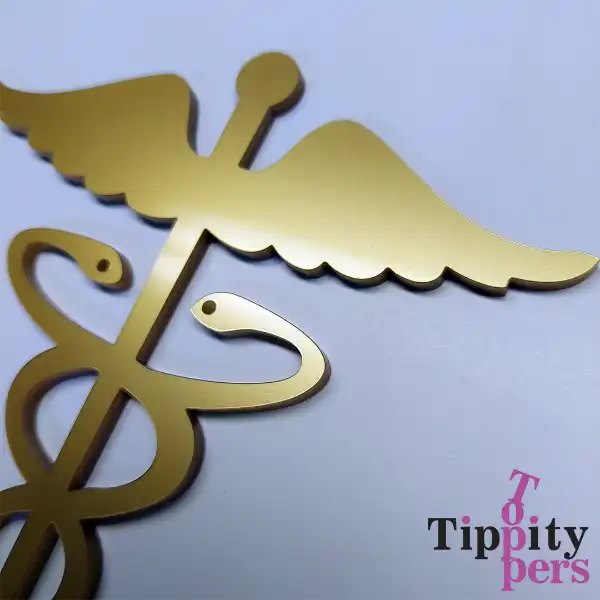 Custom Acrylic Cake topper for medical school graduate with caduceus