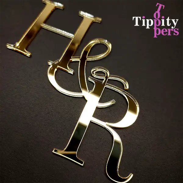 Cake charms de engagement avec le monogrammes des couples en acrylic Or 18K