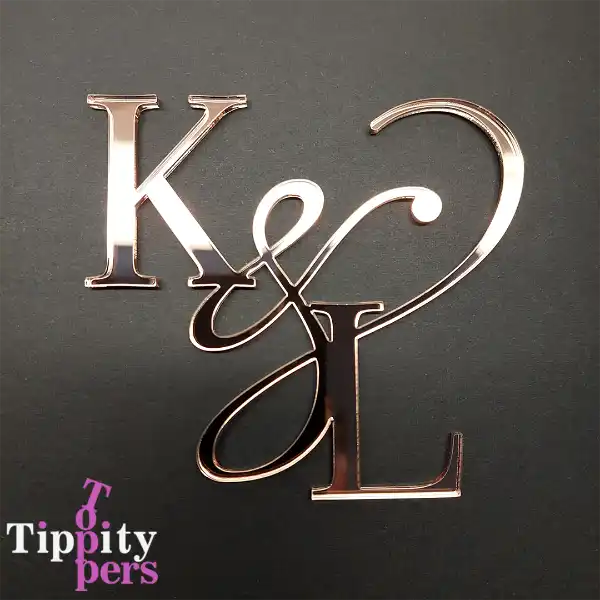 Acrylic Mirror Rose Gold Custom Cake charm for wedding