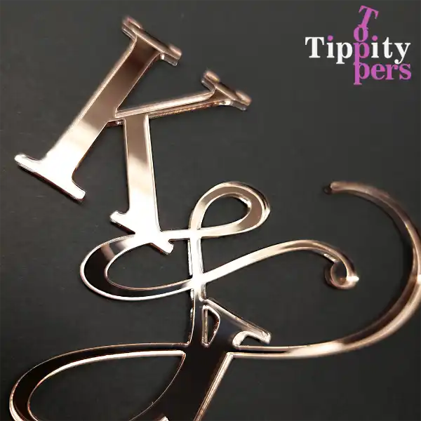 Acrylic Rose Gold Cake charm for wedding with couple's initials