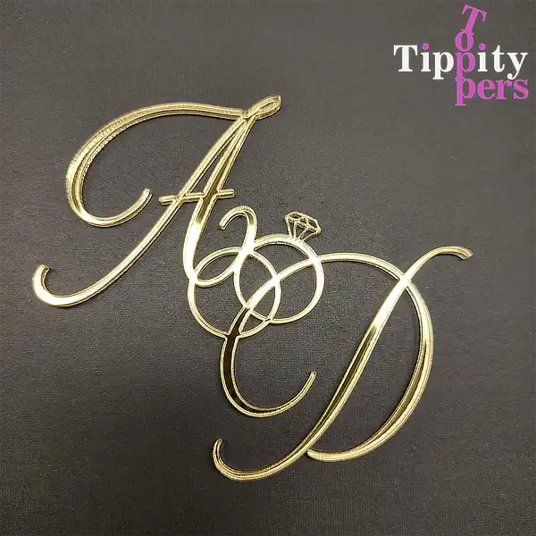 Cake charm de anniversaire du mariage personnalisé en acrylique avec monogrammes