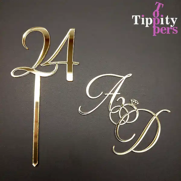 Cake charm de mariage en acrylique personnalisé avec le initiales des couples et topper set