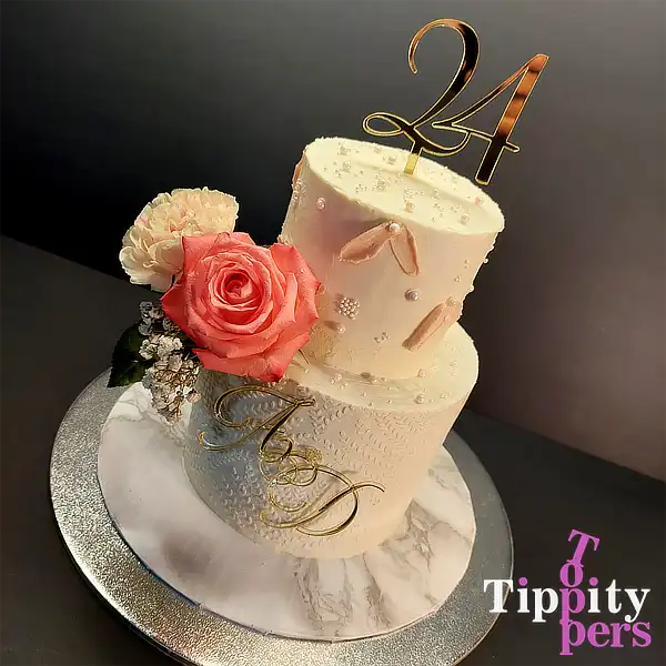 Cake charm de mariage avec le monogrammes des couples et topper set en acrylic Or 18K