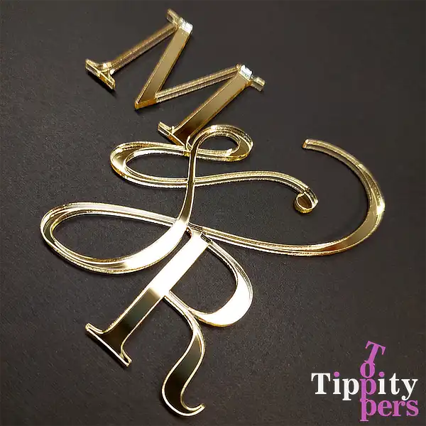 Acrylic Gold Cake charm for wedding with couple's initials