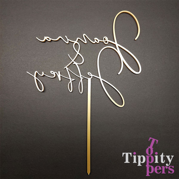 Wedding cake topper with spouses names, made in Metallic Gold acrylic