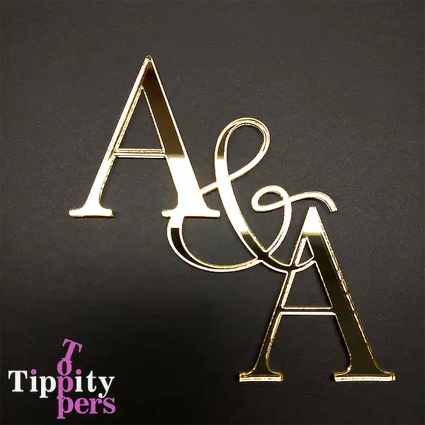 Cake charm de mariage avec le monogrammes des couples en acrylic Or 18K