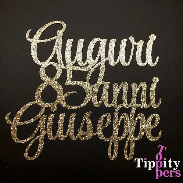 Auguri cake topper Italien comprend le nom et le numéro d'âge