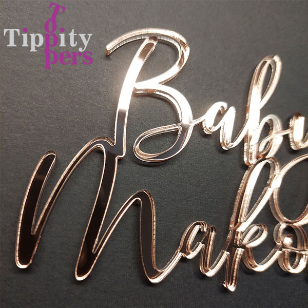 Personalized Acrylic Rose Gold Mirror Cake Charm for Baby Shower