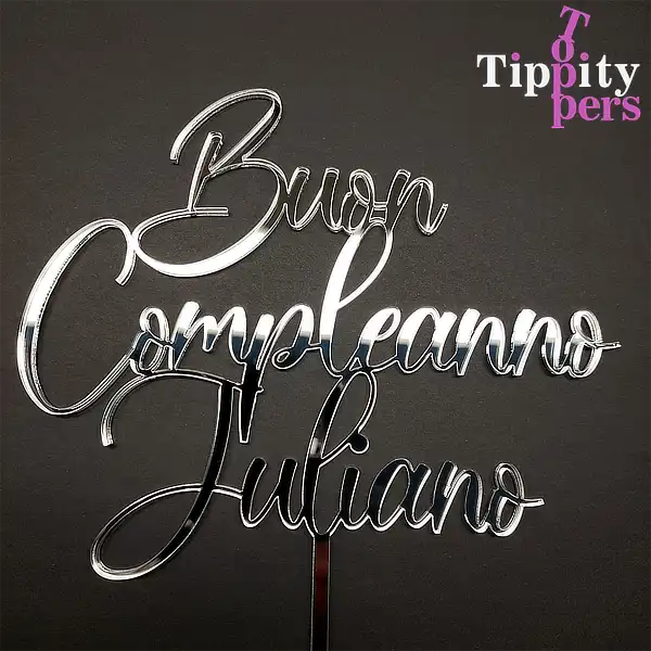 Buon Compleanno Cake Topper en Argent Acrylique Pour anniversaire en Italien