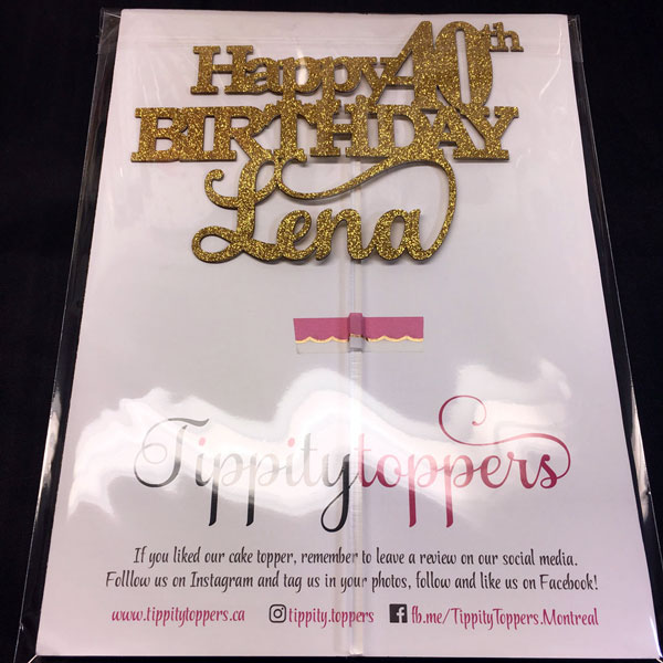 Joyeux 40e anniversaire cake topper personnalisé avec nom et année