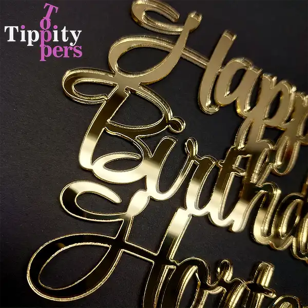 Acrylic 18K Gold Cake topper number for Birthday, includes name