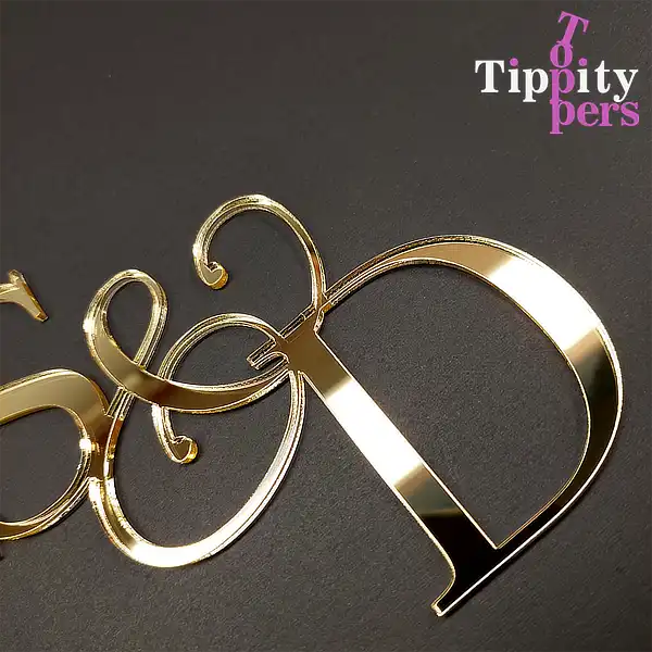 Cake Charm en Acrylique Or Miroir Avec Initiales Des Mariés