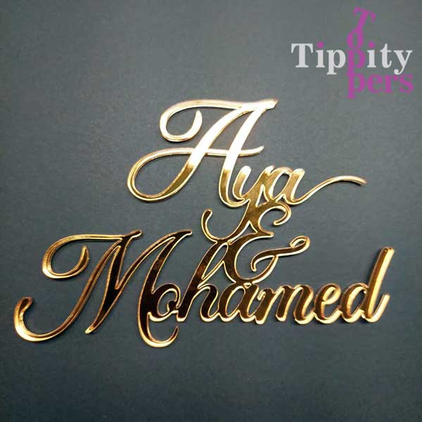 Cake Charm en Acrylique 24K Or Miroir Pour Engagement avec noms