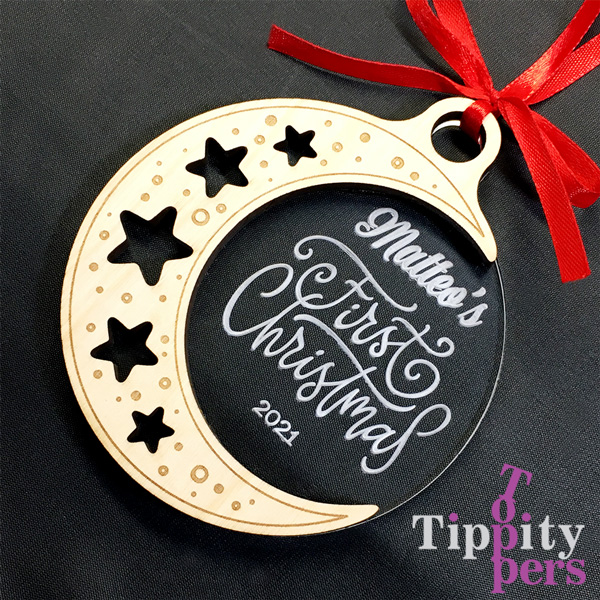 Custom Christmas ornaments for your family first Christmas