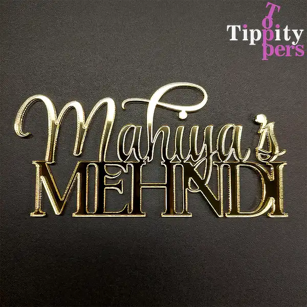 Cake Charm en Acrylique 18K Or Miroir avec nom pour Mehndi