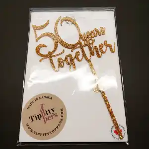 Cake topper for 50th wedding anniversary in acrylic gold glitter
