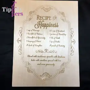 Laser Engraved Recipe for Happiness, Wall Plaque