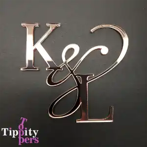 Acrylic Mirror Rose Gold Custom Cake Charm with Couple's Initials